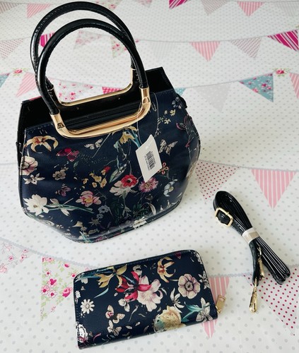 New dark blue floral handbag - dark,
