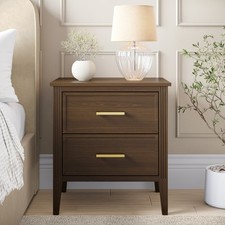 Walnut 2 Drawer Bedside Table