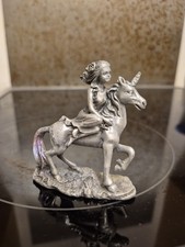Decorative White Metal Lady Riding A Unicorn Solid Figurine