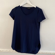 Size XS UK 10 12 Antthony Designs QVC stretchy V Neck Top Navy dark Blue dip hem