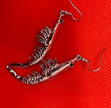 New Silver Shrimps Prawns Crayfish With Black Crystal Eyes Pierced Earrings