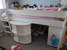 Stompa Mid-Sleeper Cabin Bed with Pull-Out Desk In White