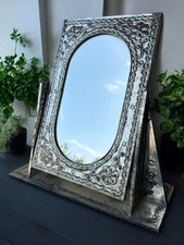 Vintage Mexican Embossed Natural Tin Swivel Vanity Double Sided Mirror