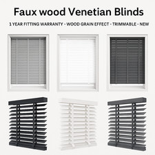 FAUX WOOD BLINDS WOODEN BLIND TAPE & STRING 50MM SLAT VENETIAN BLINDS TRIMMABLE