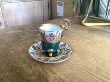 La Reine Fragonard Lovers Small Green & Gold Cabinet Cup & Saucer