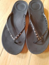 FITFLOP IQUSHION CRYSTAL  ALL BLACK FLIP FLOPS SANDALS Size UK 6