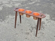 STUNNING VINTAGE / RETRO DANISH TEAK TRIPLE PLANTER WITH METAL POTS PLANT STAND