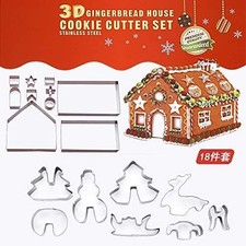 lehua 18Pcs 3D Gingerbread House Cookie Cutters Set, Stainless Steel Christmas