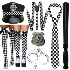 Policeman Fancy Dress Costume Set Adults Hats Tie Braces Hand Cuffs Accessories