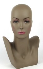 FIBERGLASS Mannequin Head Bust Female Woman Display Wig Earring Necklace Brown