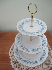 LOVELY COLCLOUGH CHINA  PLATED 3 TIER CAKE STAND BRAGANZA DESIGN