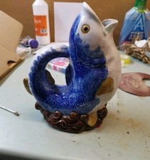 Painted pottery gluggle jug gurgling fish A. 1982. 8ins.