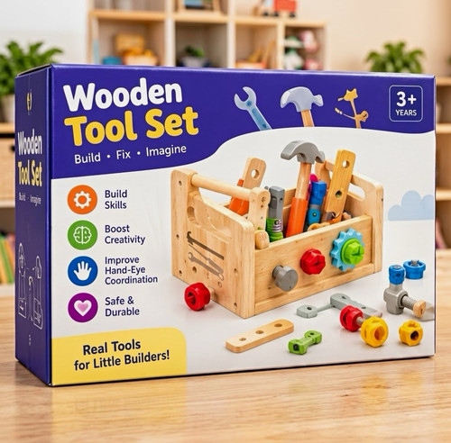 Wooden toy toolbox - toy, set