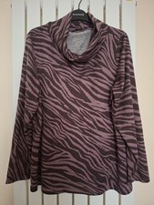 Cotton Traders Cowl Neck Animal Print Knitted Top. Size 18(45"). Plum Mix