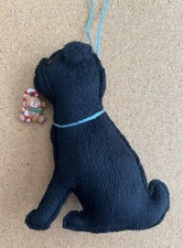 BLACK PUG with CHRISTMAS TEDDY/CANDY CANE  - Part needle felted DOG