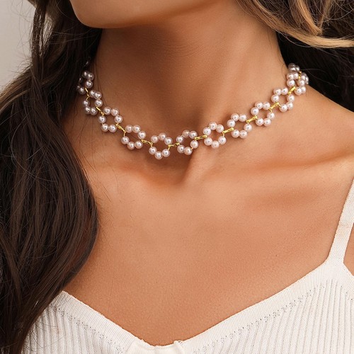 Faux pearl necklace simulated - pearl,