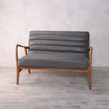 GREY SOFA FAUX LEATHER RETRO STYLE SOFA COUCH 70S SOFA WAITING ROOM SOFA