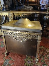 Antique Brass Coal Box & Lid  4 Clawn And Ball Footed Coal Scuttle LION Handles 