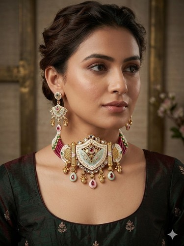 Kundan meenakari pearl choker - meenakari,