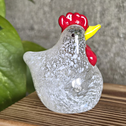 White glass chicken figurine - chicken,
