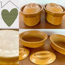 Vintage French Rustic Lidded Terrine / Dish Brown Glazed Sandstone Tureen X Two