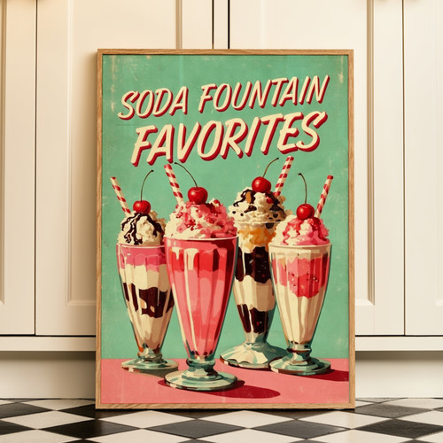 Soda fountain poster retro - poster,