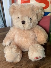 Vintage Hamleys Plush Teddy Bear Soft Toy Beige Embroidered Paw Red Tag Gift Vtg