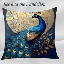 Gorgeous Peacock Against a Golden Moon  Cushion COVER  45cms x 45cms