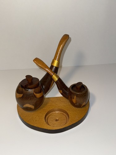 Vintage wooden ashtray with - vintage,
