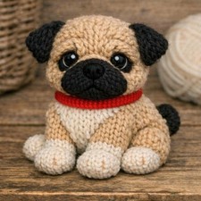 Adorable Pug Puppy Knitting
