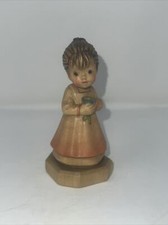 Vintage Wooden Anri Club Just For You Girl Blue Flower Sarah Kay Carved Italy
