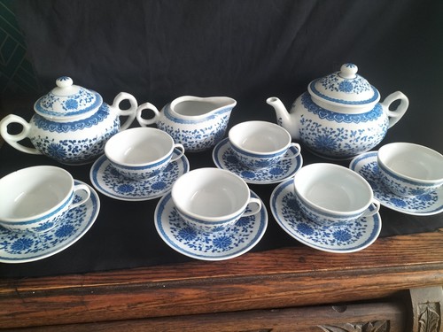 Chinese ceramic tea set blue - chinese,