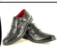 Mens Leather Monk Shoes Double