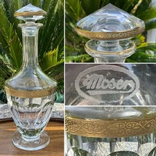 Vintage MOSER - LADY HAMILTON CUT GLASS DECANTER 24CT GOLD SLICE CUT SIGNED 11”