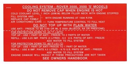 Cooling system label rover - cooling,