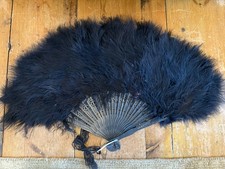 Vintage Ostrich Feather Fan Art Deco Handle Showgirl Burlesque Costume SEE DES