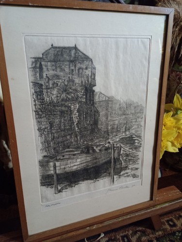 Vintage art etching falmouth - art, etching,