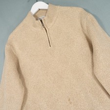 Cerruti 1881 Jumper Mens 56 Beige Lambswool Knitwear 1/4 Zip Soft Sweater Top