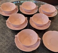 13 Lot Johnson Brothers England Rosedawn Pink 6 2 Handle Soup Bowl 7 Tea Saucers