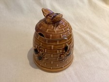 Vintage Small Ceramic Beehive-Shaped Honey Pot With Bee On Lid