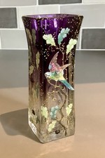 Moser Oak Leaf Enamelled Glass Vase with Applied Acorns & Parrot Rare~A/F c1890