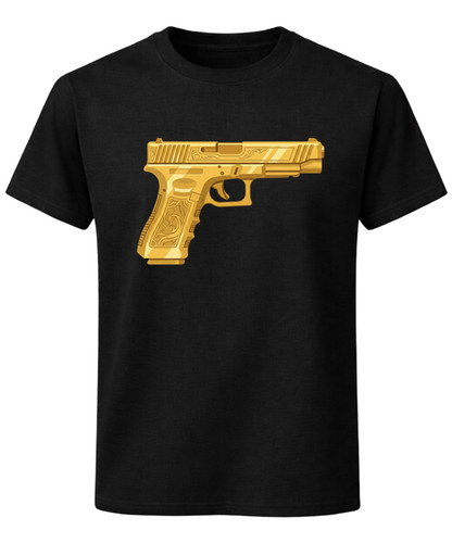 Gold pistol graphic - graphic, t-shirt