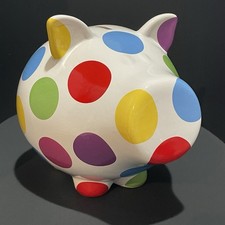 Piggy Bank Ceramic Polka Dots + Metal Curly Tail Condition In Photos Gift