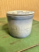 ANTIQUE INDIAN PEACE BUTTER BLUE STONEWARE DAIRY FARM CROCK CHURN
