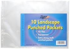 A3 Landscape Punched Pockets Poly Plastic Clear File Document Wallet Top Open
