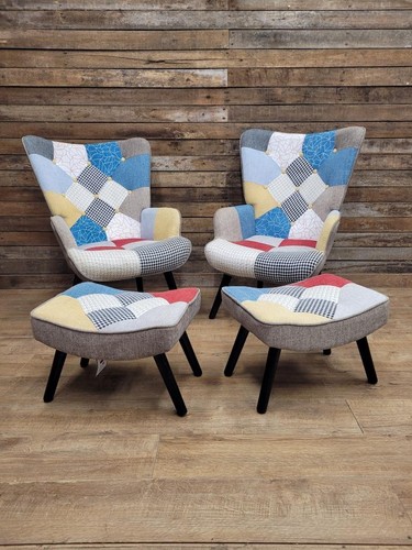 Pair patchwork fabric wingback - pair,