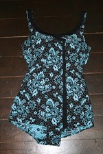 Vintage 1950's Nelbarden Turquoise floral swimming costume swimsuit 40 revival