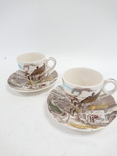 W.H. Grindley Quiet Day Cups and Saucers Set of 2 Vintage Staffordshire Rare