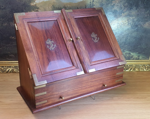 Wood brass desk - brass, letter