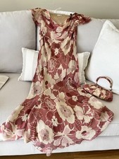 Phase Eight party dress, pure silk chiffon, lined , with matching evening bag